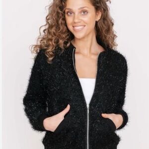 Smash + Tess Black Fuzzy Zip Bomber Jacket